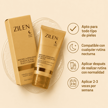 Mascarilla Envolvente Nocturna de Cúrcuma y Ácido Kójico Zilen